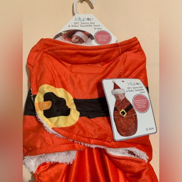 Baby Christmas Santa hat and baby swaddle sack New 0-6 months - Picture 8 of 8